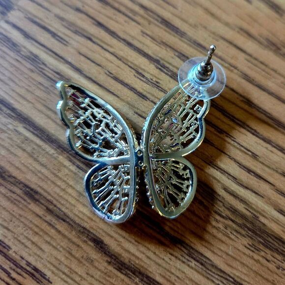 Vintage Gold And Crystal Butterfly Earrings GARDEN GIRL! - Picture 5 of 9